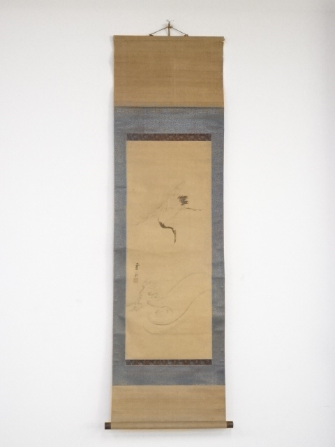 JAPANESE HANGING SCROLL / HAND PAINTED / CRANE